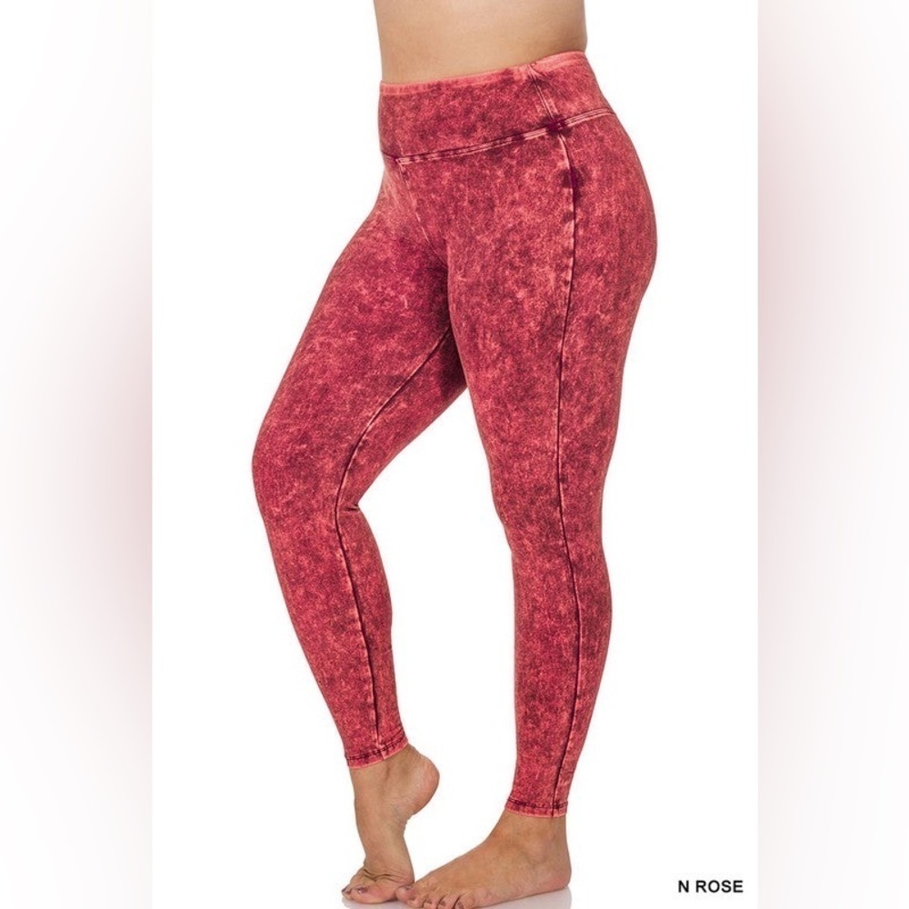 NEW! Zenana Mineral Washed Wide Waistband Yoga Leggings - Picture 3 of 3